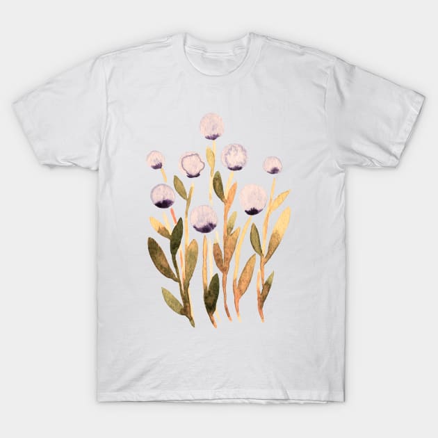 Simple watercolor flowers - purple and olive T-Shirt by wackapacka